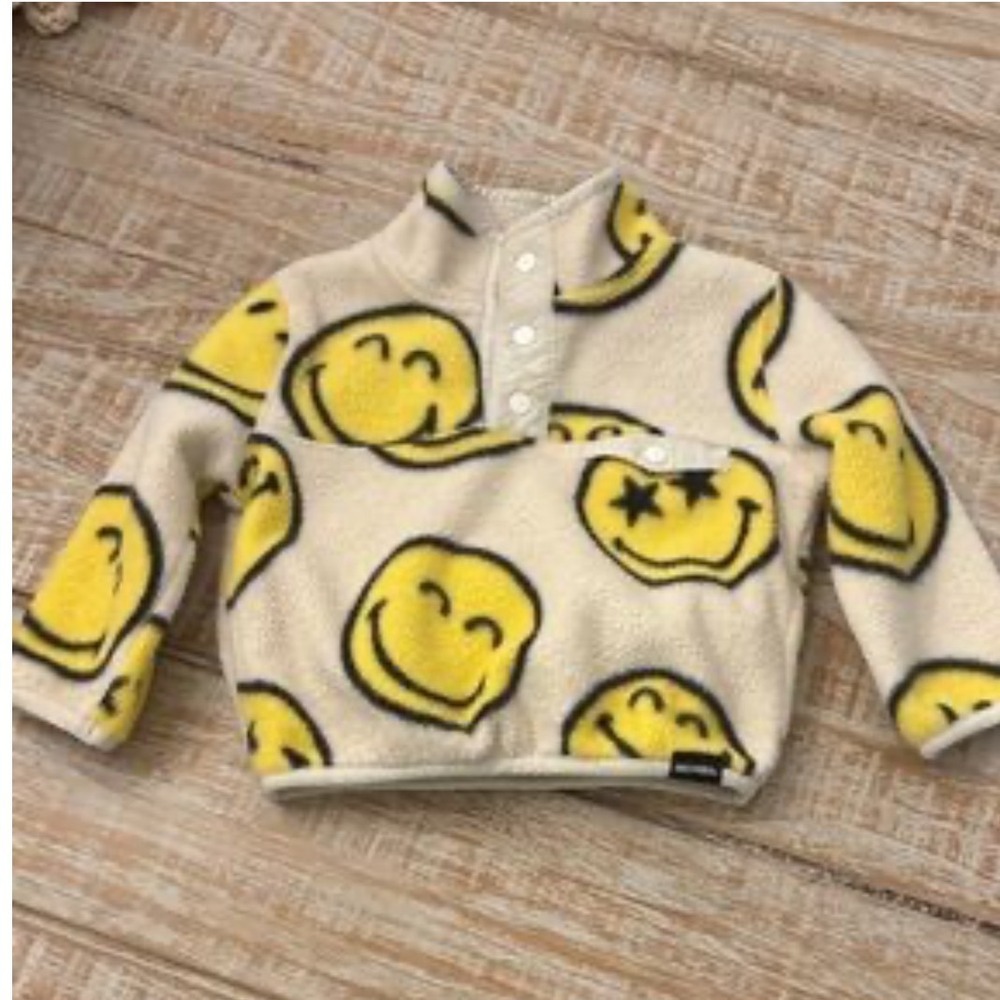 Baby‎ Gap SmileyWorld Fleece Pullover Kids 5T Yellow Smiley Face Snap Mock Neck